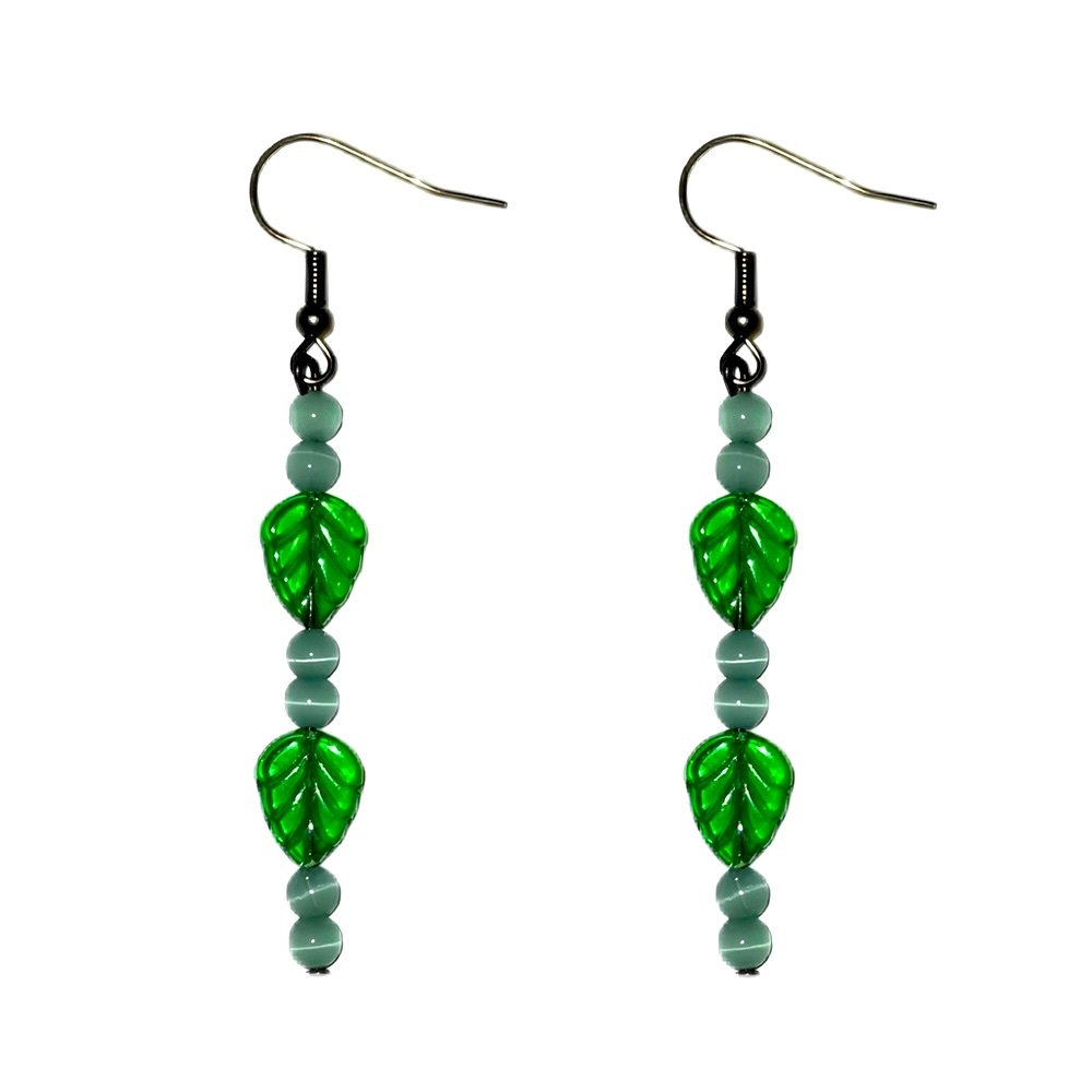 Handmade Beaded Leaf Dangle Earrings